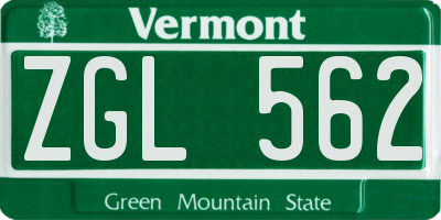 VT license plate ZGL562