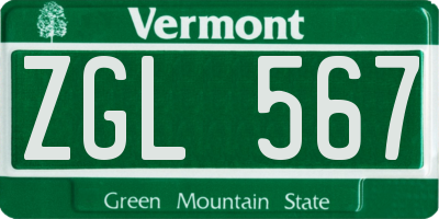 VT license plate ZGL567