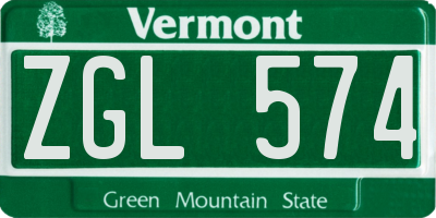 VT license plate ZGL574