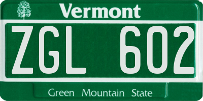 VT license plate ZGL602