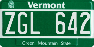 VT license plate ZGL642