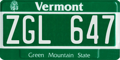 VT license plate ZGL647