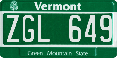 VT license plate ZGL649