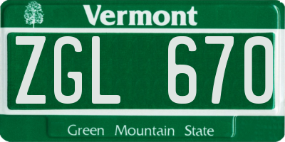 VT license plate ZGL670