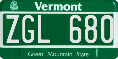 VT license plate ZGL680