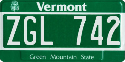 VT license plate ZGL742