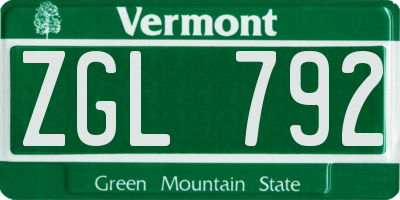 VT license plate ZGL792