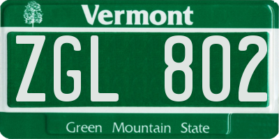 VT license plate ZGL802