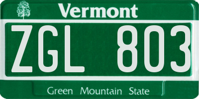 VT license plate ZGL803