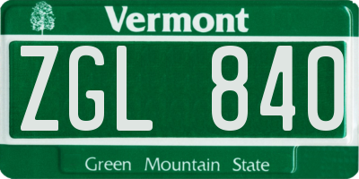 VT license plate ZGL840