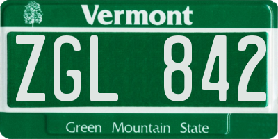 VT license plate ZGL842