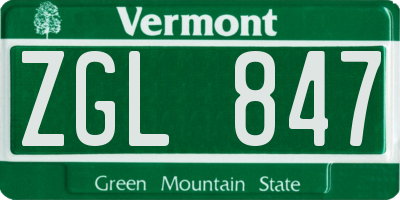 VT license plate ZGL847