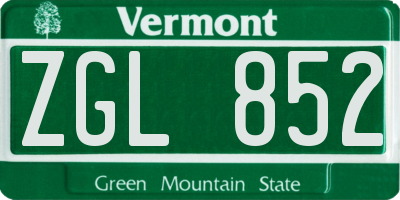 VT license plate ZGL852