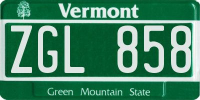 VT license plate ZGL858