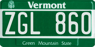 VT license plate ZGL860