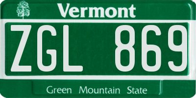 VT license plate ZGL869