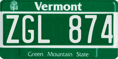 VT license plate ZGL874
