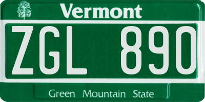VT license plate ZGL890