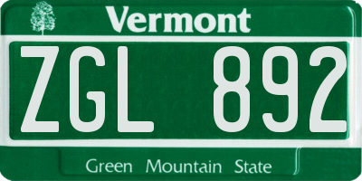 VT license plate ZGL892