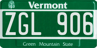 VT license plate ZGL906