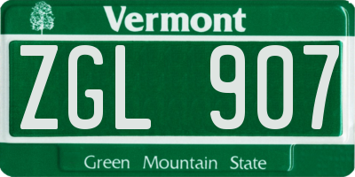VT license plate ZGL907