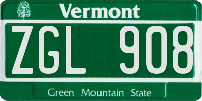 VT license plate ZGL908