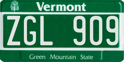 VT license plate ZGL909