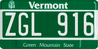 VT license plate ZGL916