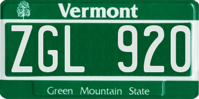 VT license plate ZGL920