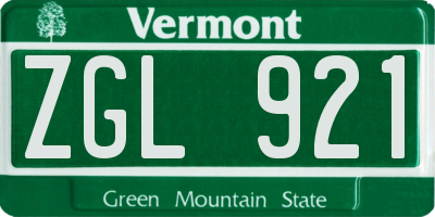 VT license plate ZGL921