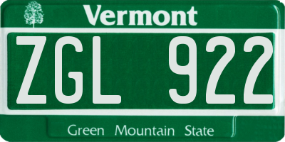 VT license plate ZGL922
