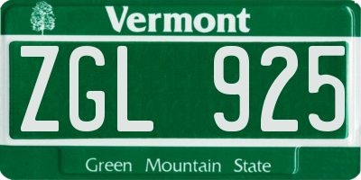VT license plate ZGL925