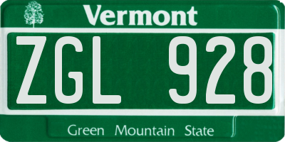 VT license plate ZGL928