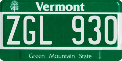 VT license plate ZGL930