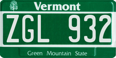VT license plate ZGL932