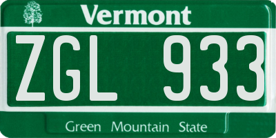 VT license plate ZGL933