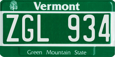 VT license plate ZGL934