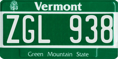 VT license plate ZGL938