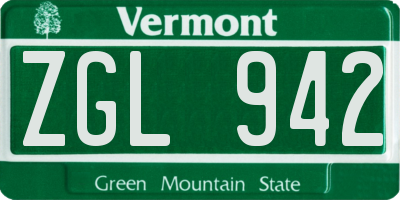 VT license plate ZGL942