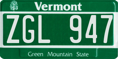 VT license plate ZGL947
