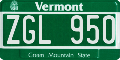 VT license plate ZGL950