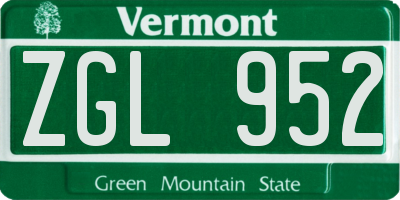 VT license plate ZGL952