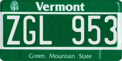 VT license plate ZGL953