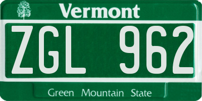 VT license plate ZGL962