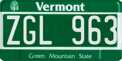 VT license plate ZGL963