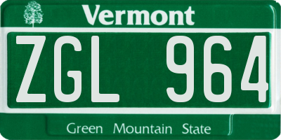 VT license plate ZGL964
