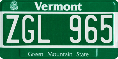 VT license plate ZGL965