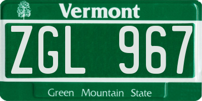 VT license plate ZGL967