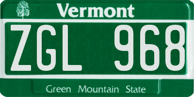 VT license plate ZGL968