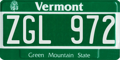 VT license plate ZGL972